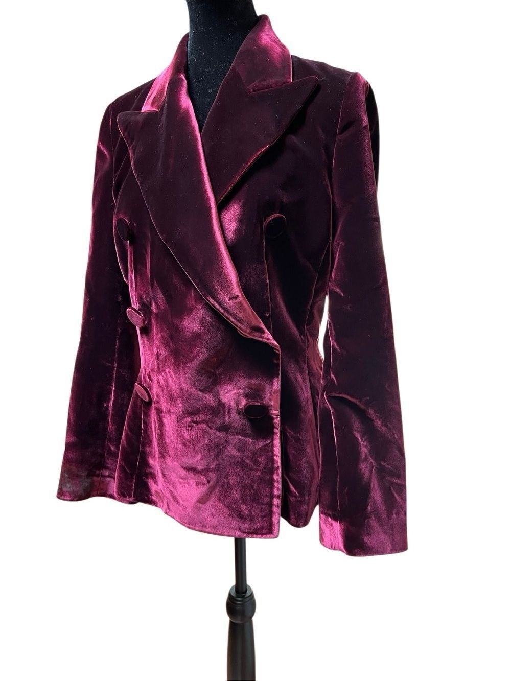 Khaite Blazer Cathy Burgundy Velvet Double Breasted Peak Collar Size 12 - Picture 11 of 14